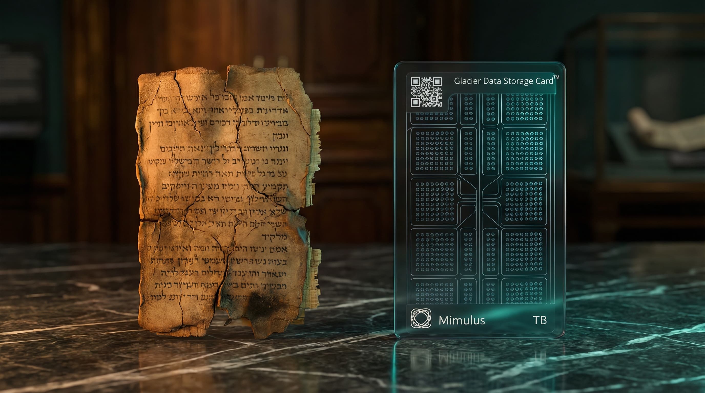 Ancient scroll alongside modern Glacier card
