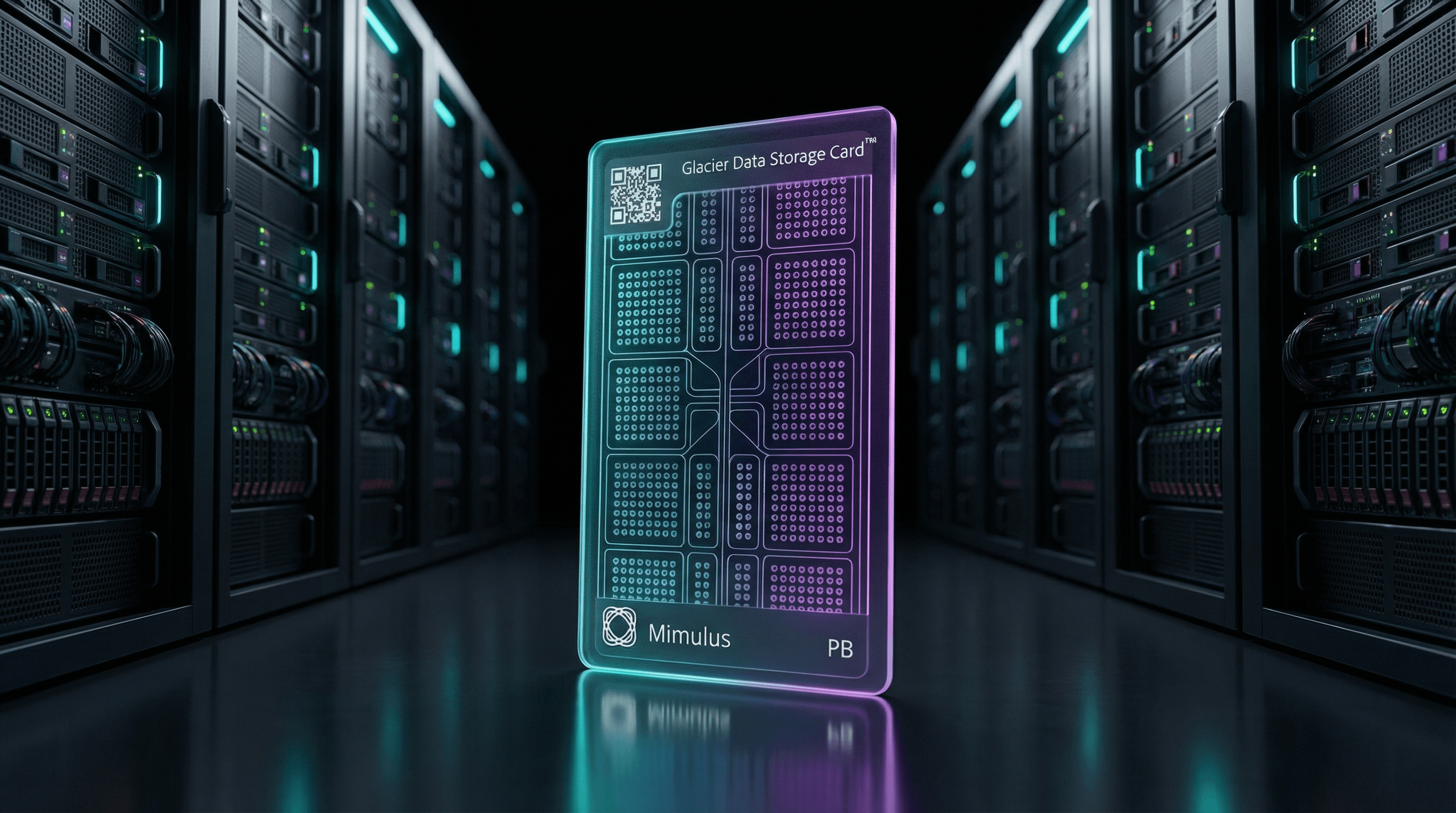 Mimulus Glacier Data Storage Card glowing with teal-to-purple edge light
